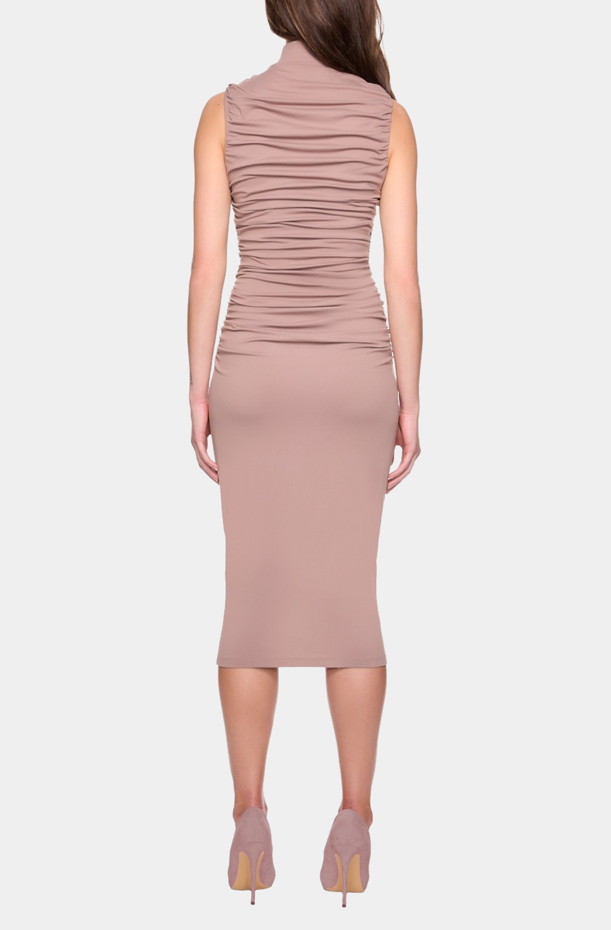 Gathered Mock Neck Sleeveless Dress