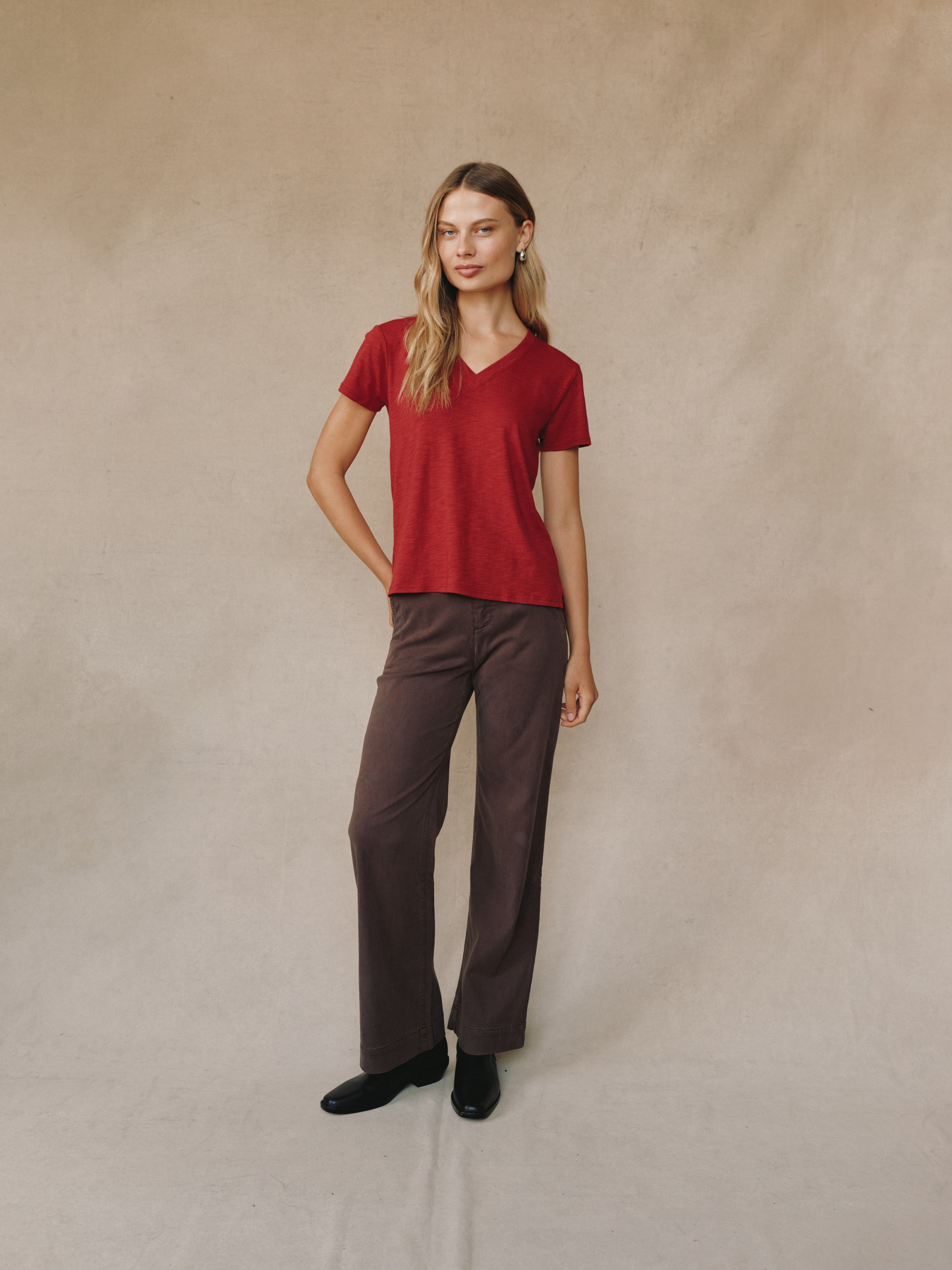 Side Slit V-Neck Tee