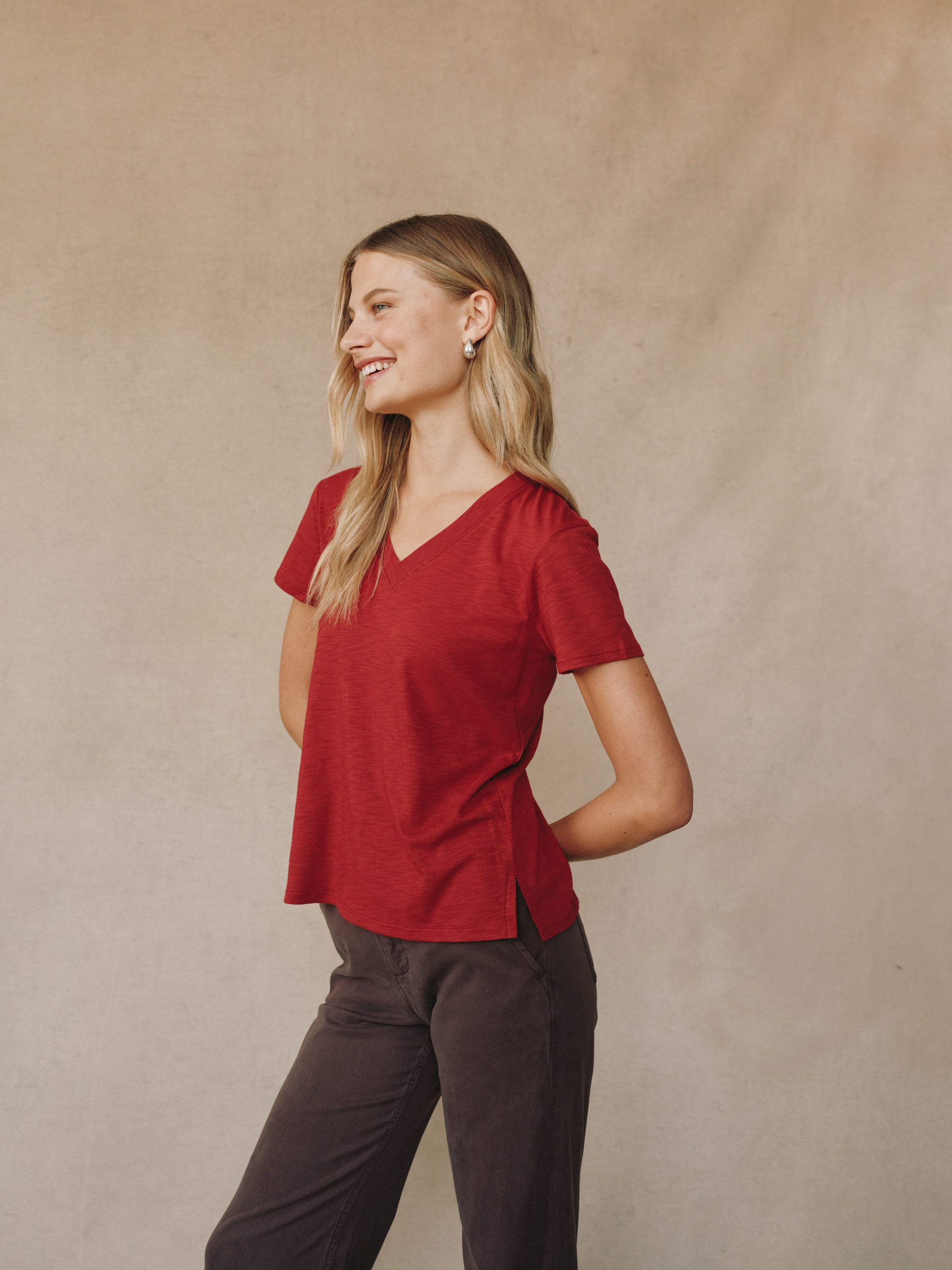 Side Slit V-Neck Tee