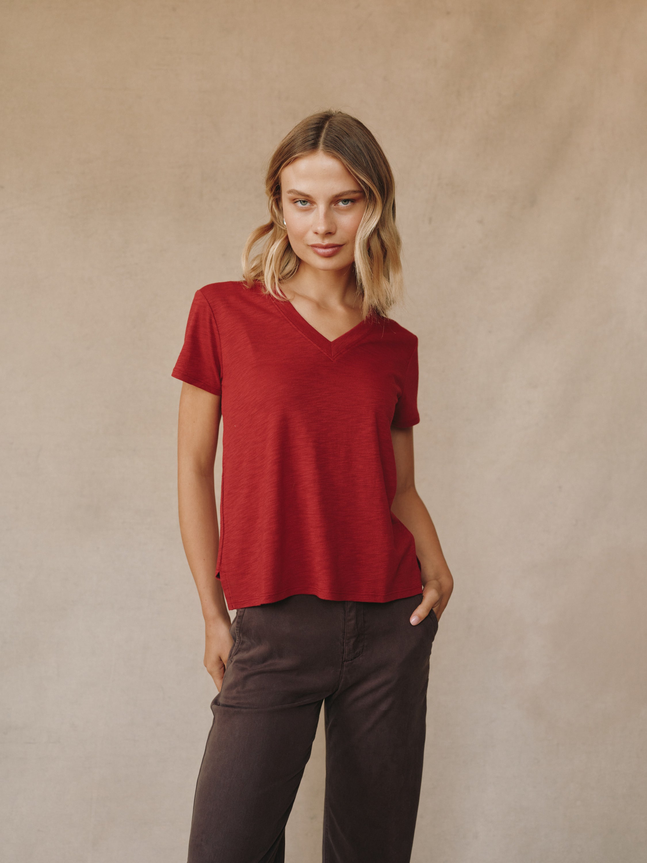 Side Slit V-Neck Tee