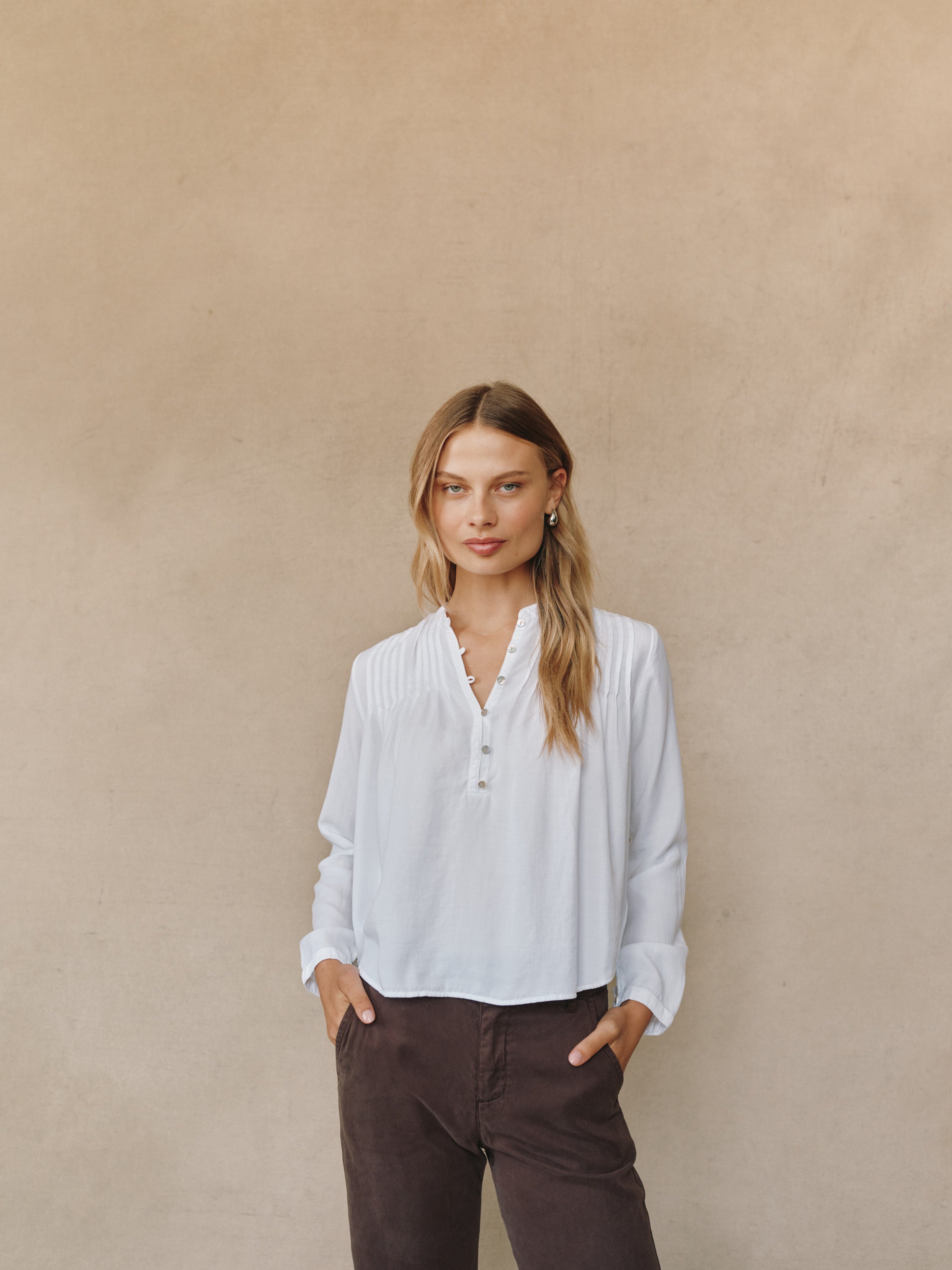 Long Sleeve Pintuck Pullover