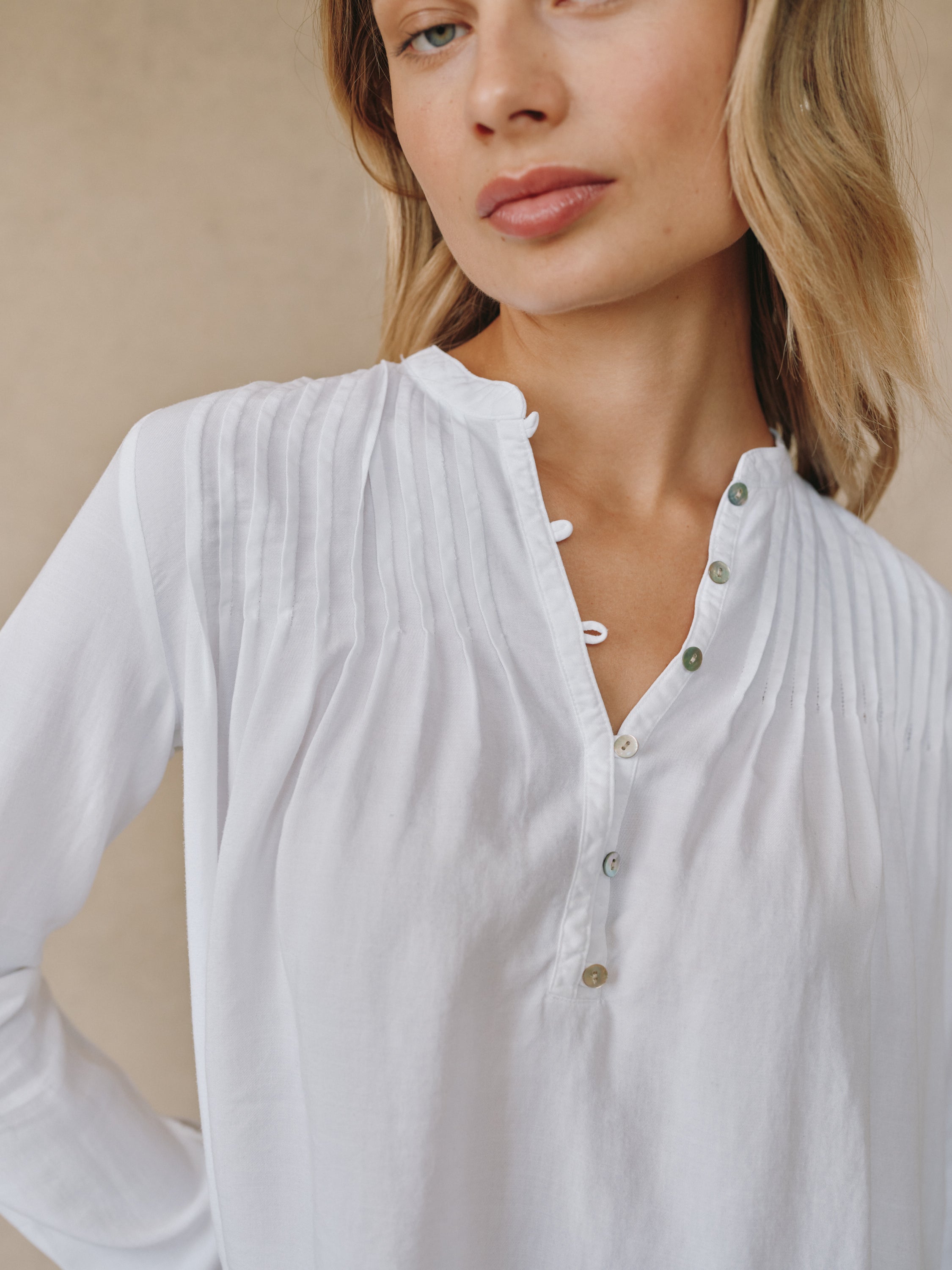 Long Sleeve Pintuck Pullover