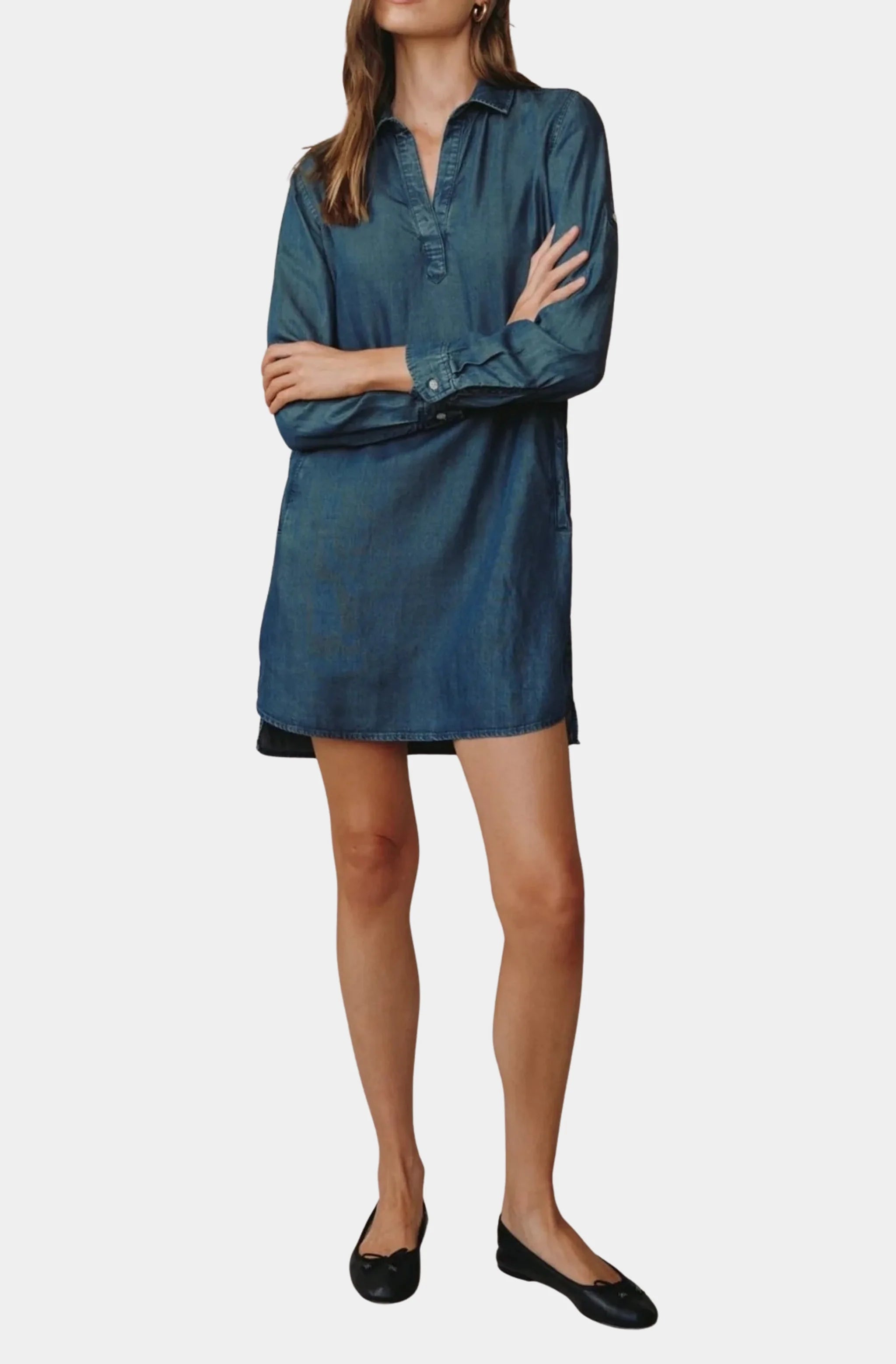 Long Sleeve A-Line Shirt Dress