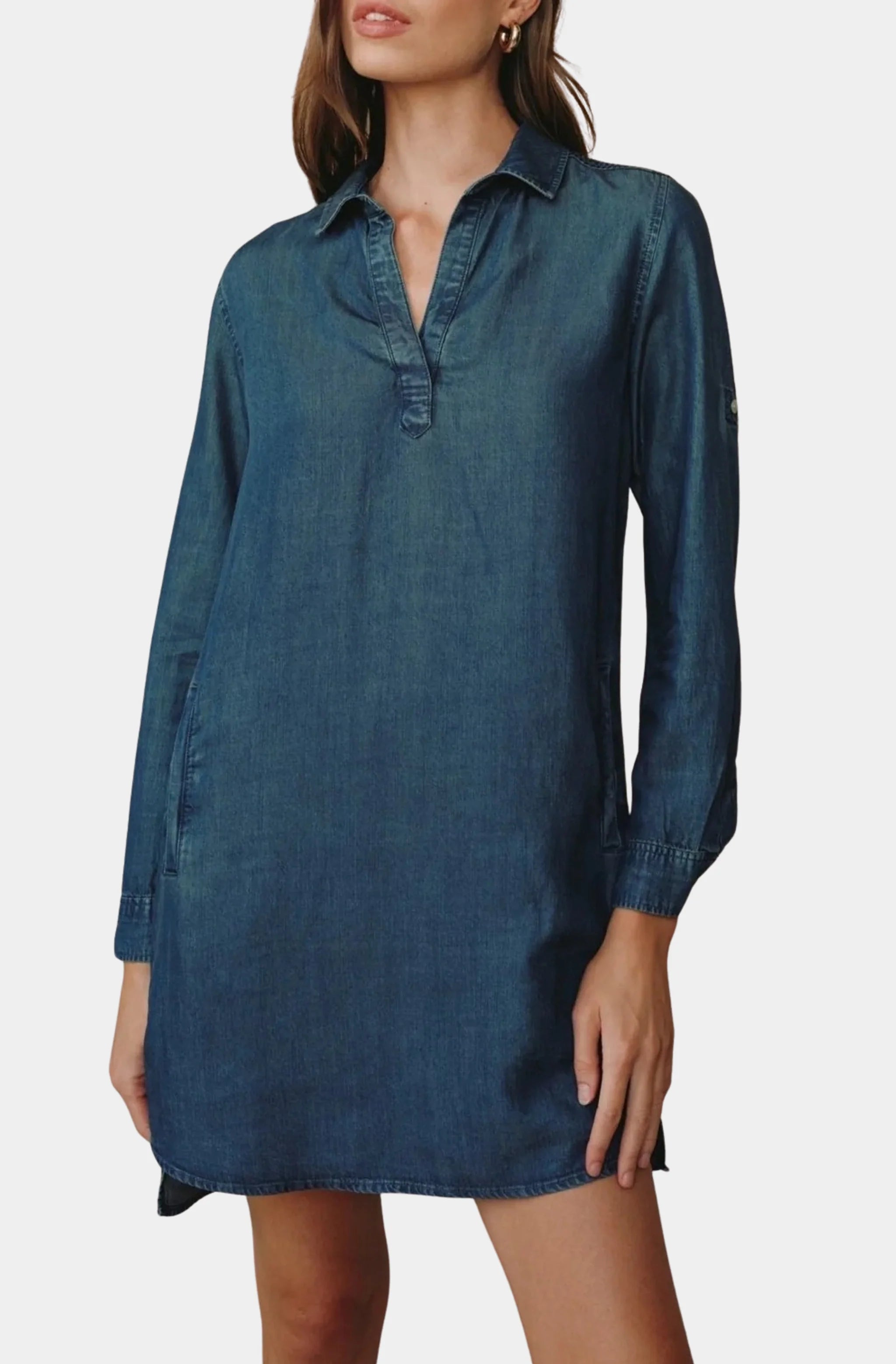 Long Sleeve A-Line Shirt Dress