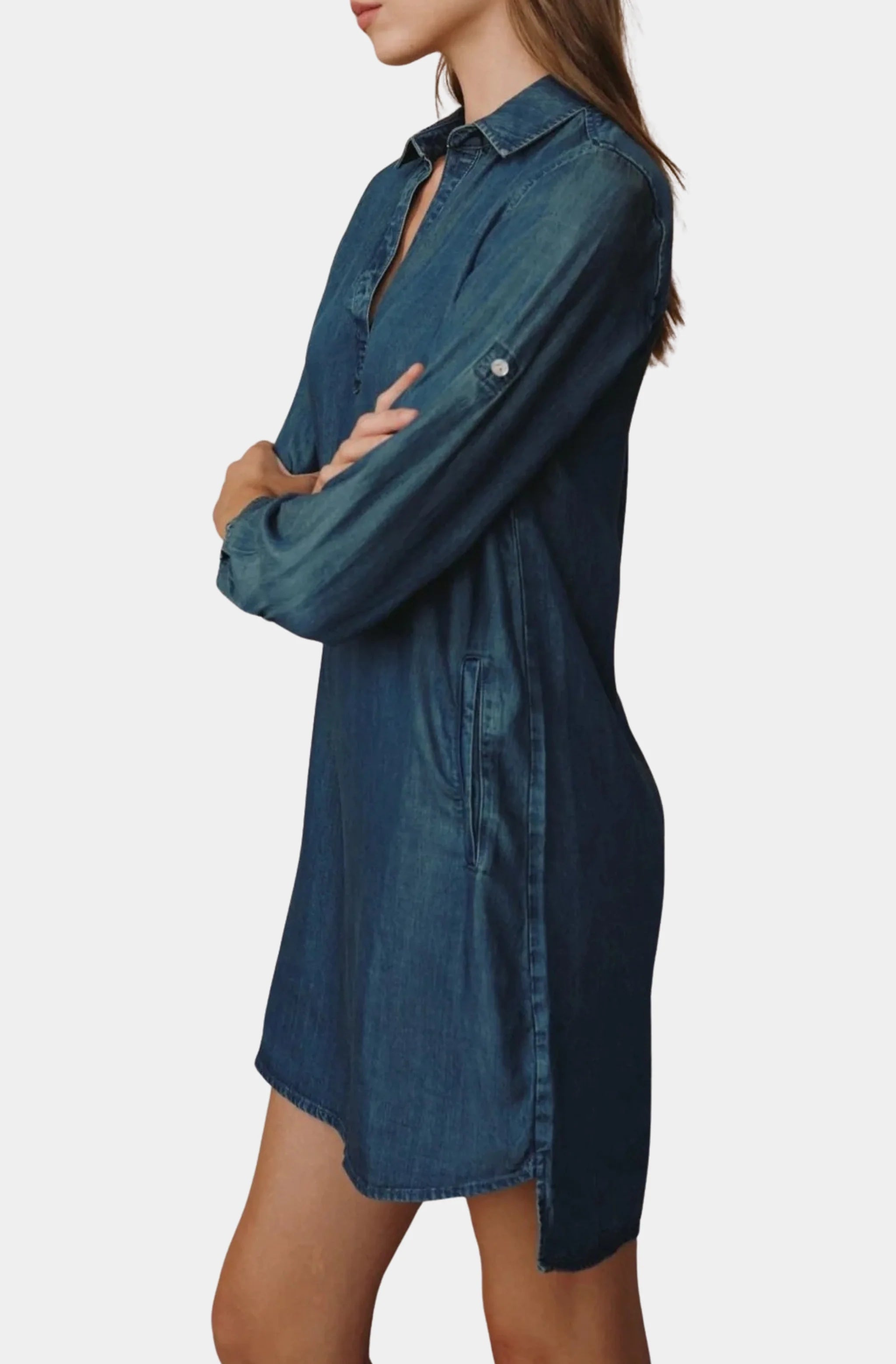 Long Sleeve A-Line Shirt Dress