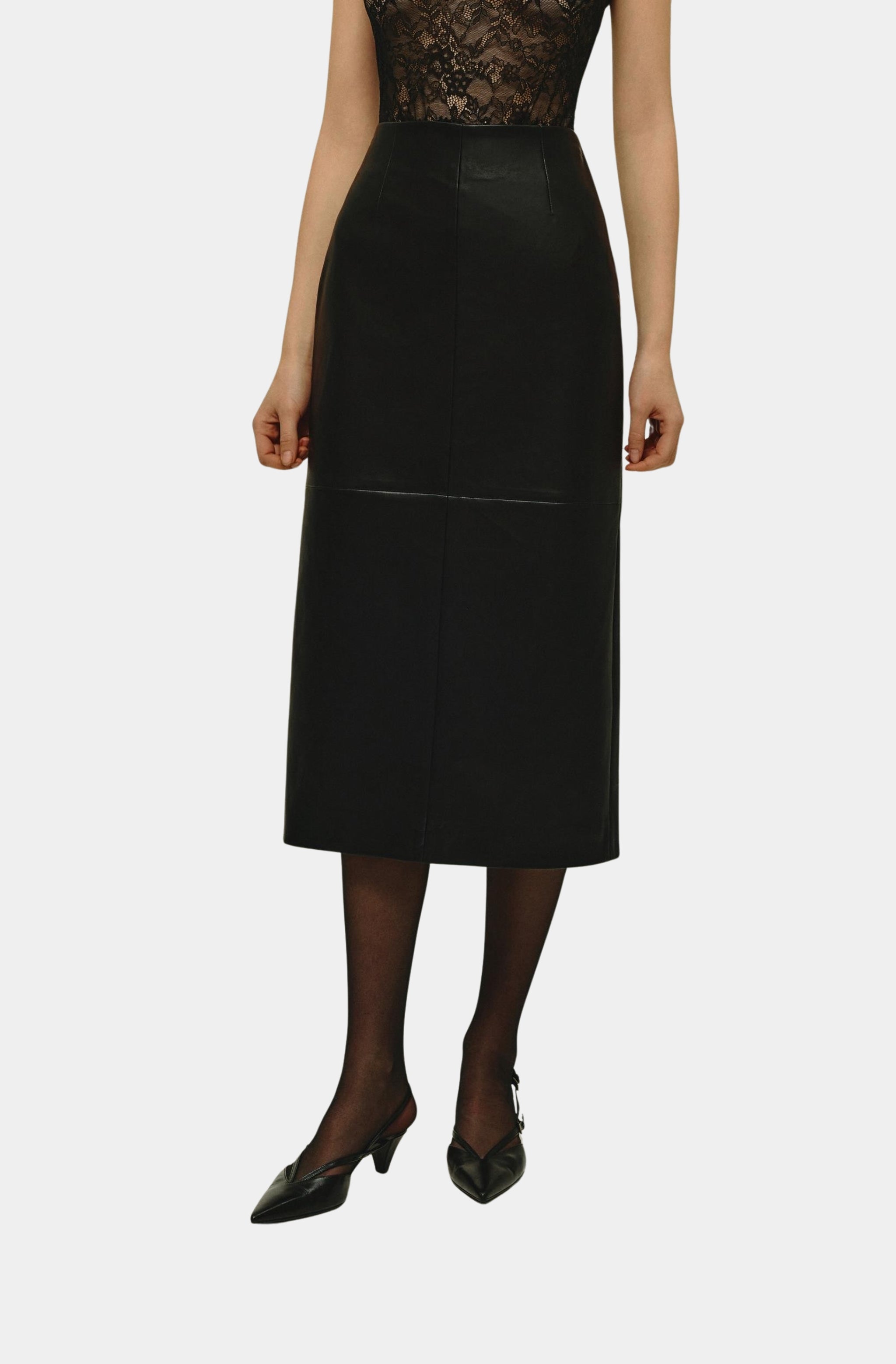 Aven Vegan Leather Midi Skirt