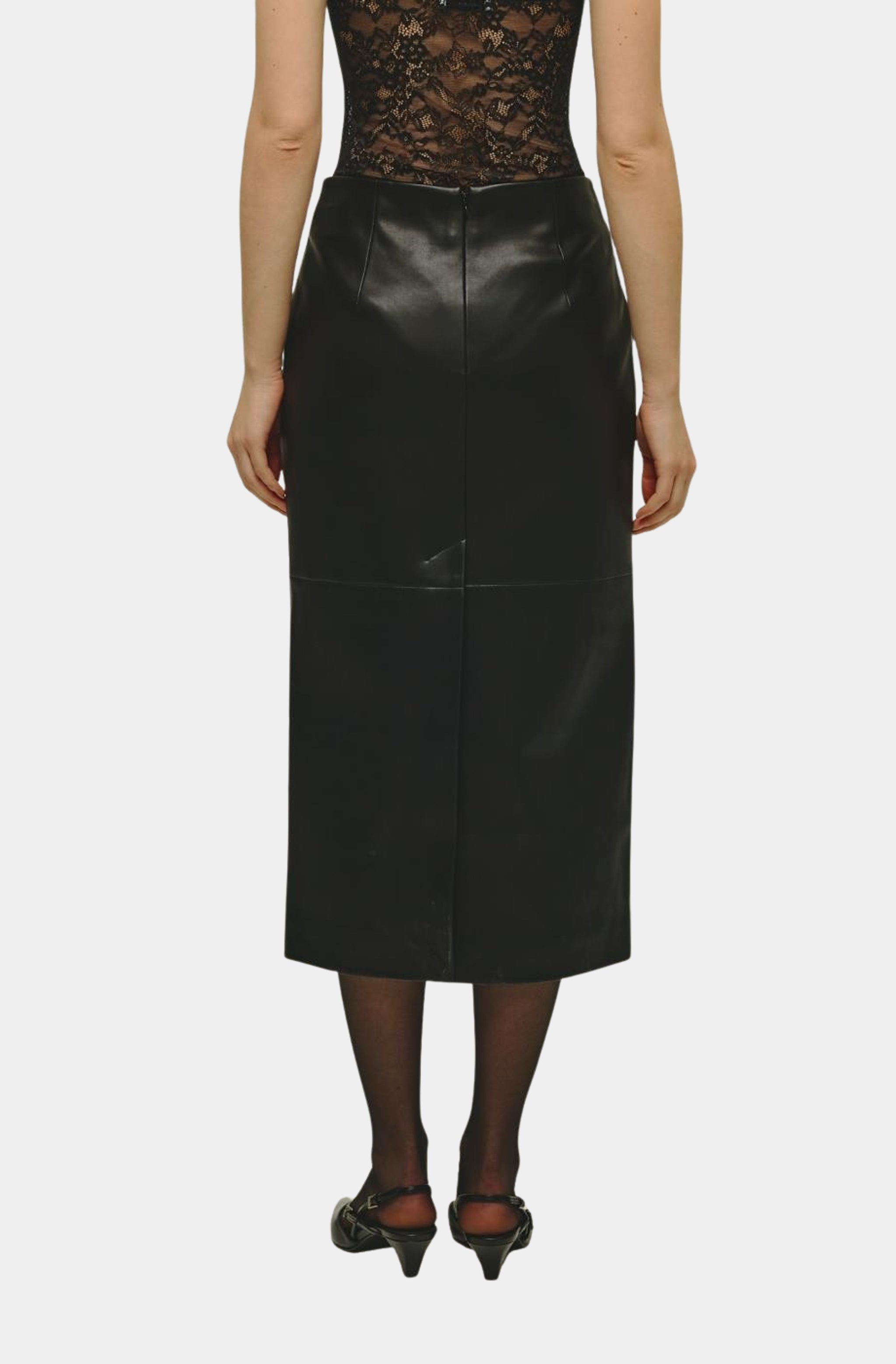 Aven Vegan Leather Midi Skirt