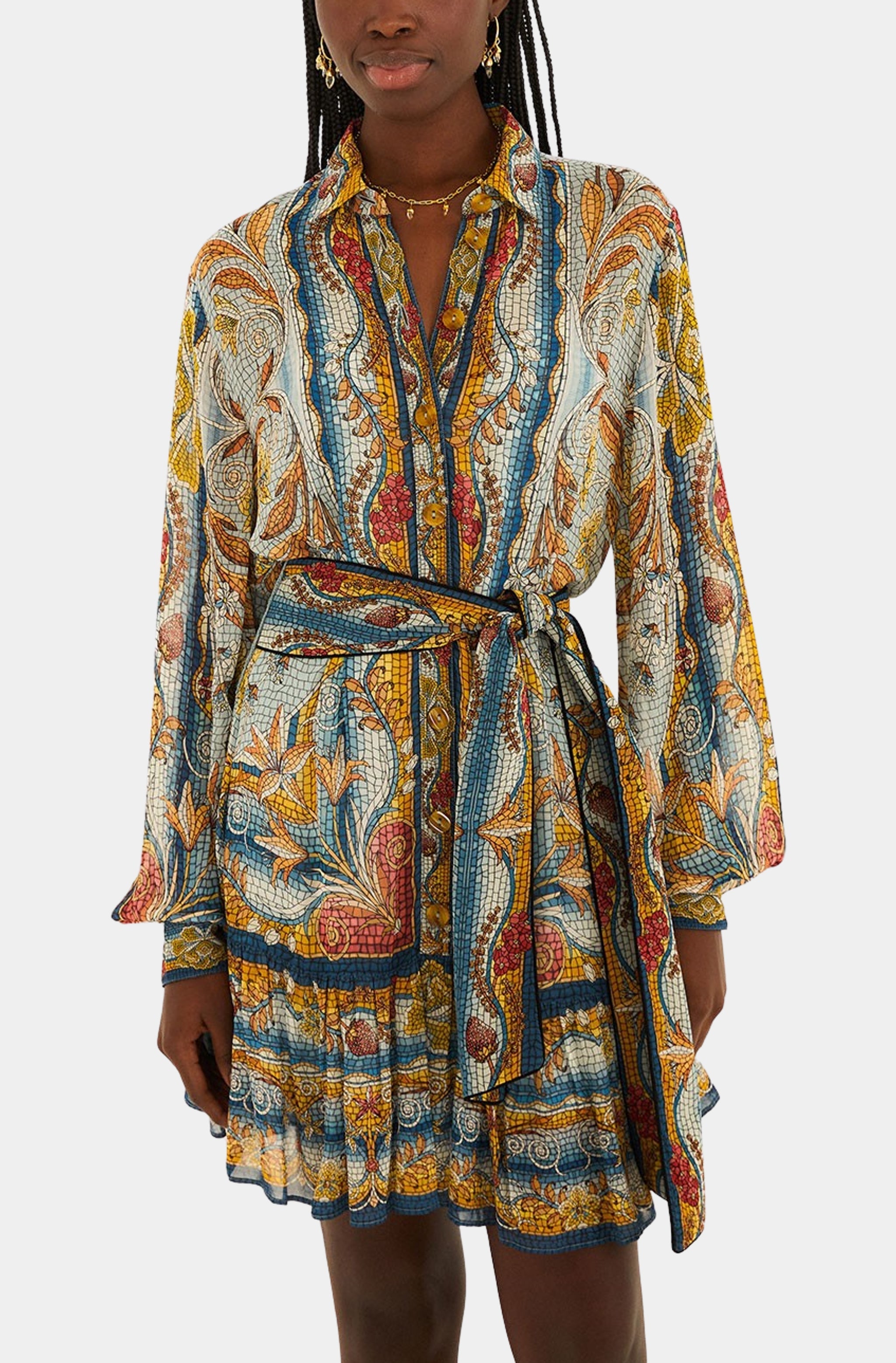 Mosaic Garden Soft Blue Mini Dress
