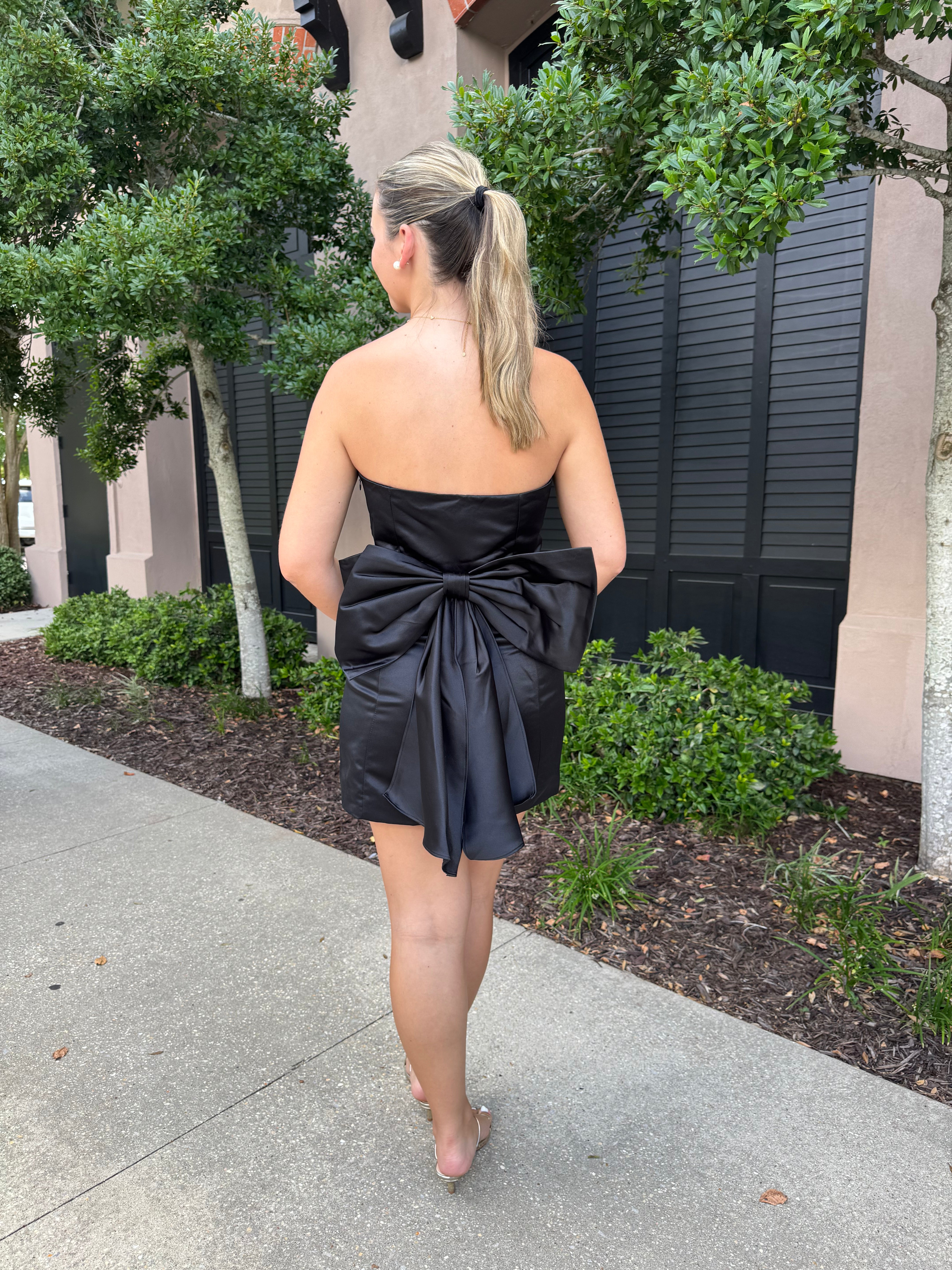 Melody Bow Back Taffeta Mini Dress