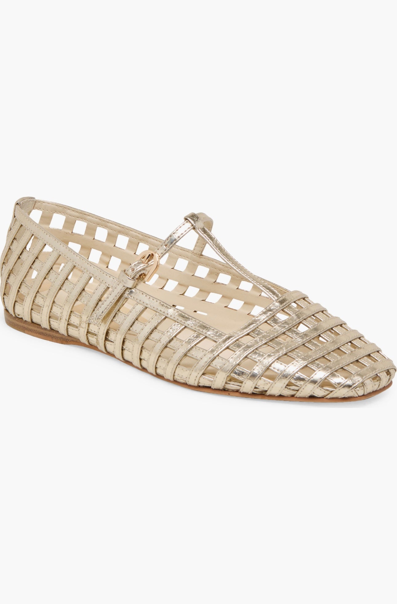 Rains Metallic Woven T-Strap Ballet Flats