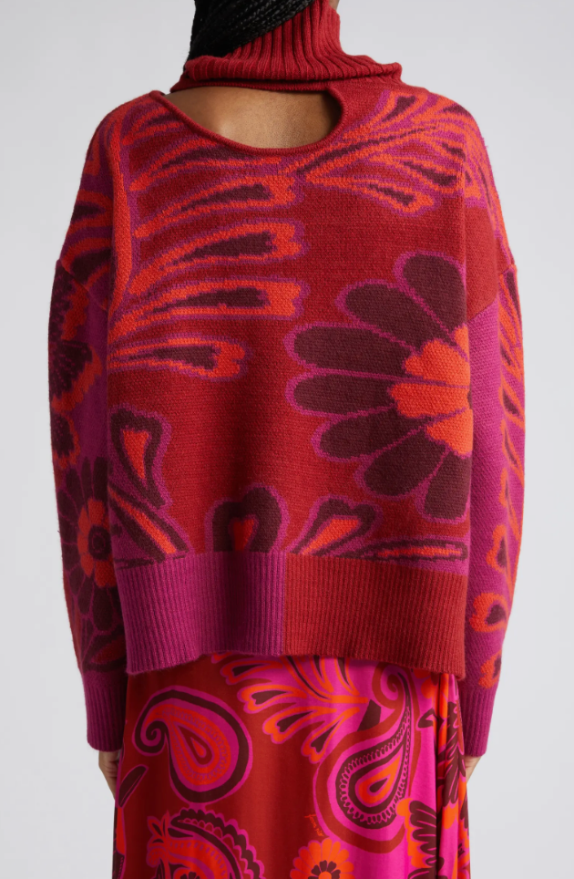 Pink Bold Floral Knit Sweater