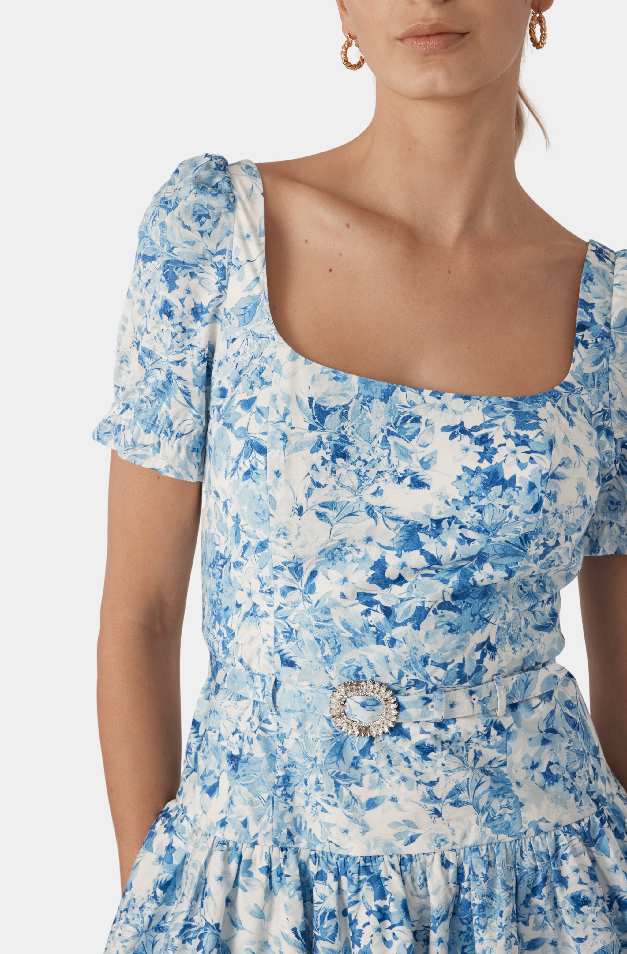 Rosette Floral Poplin Dress