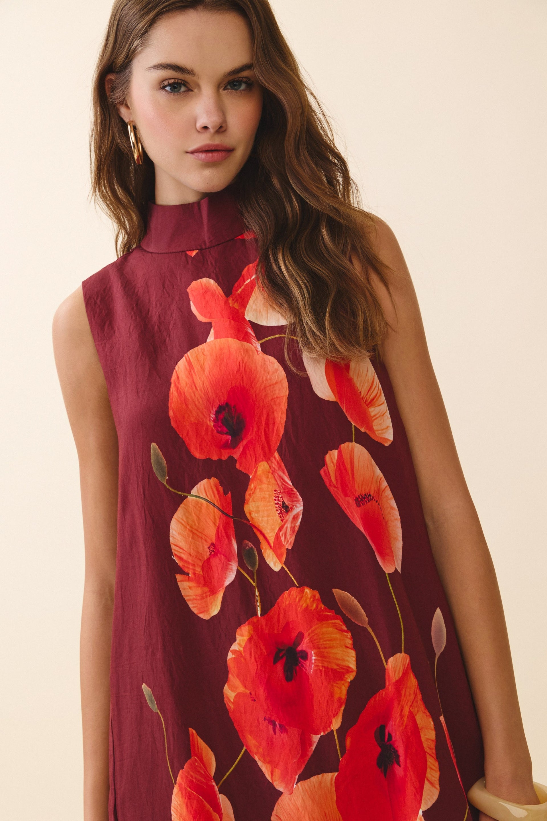 Floral Mock Neck Swing Dress