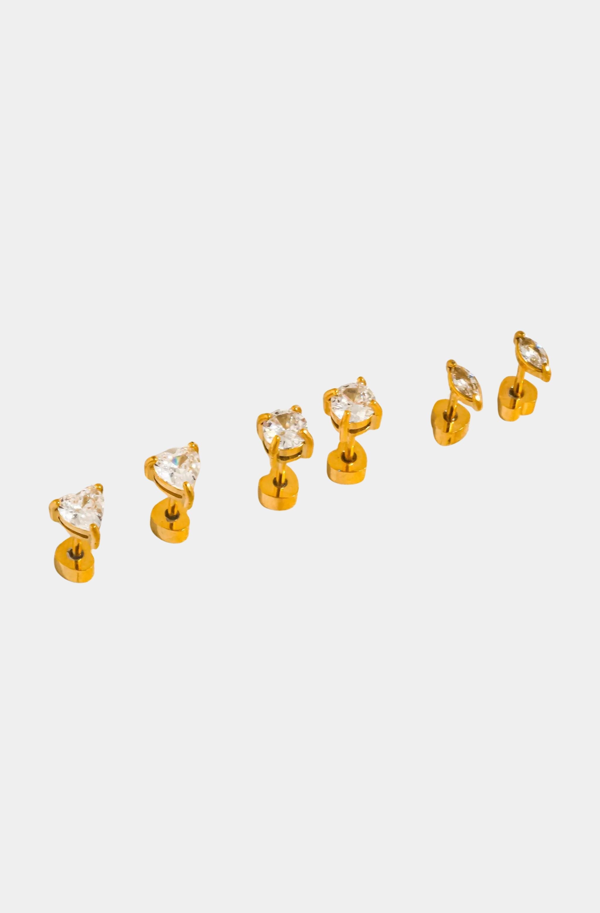 Idylle Trio Shape CZ Stud Earrings Set
