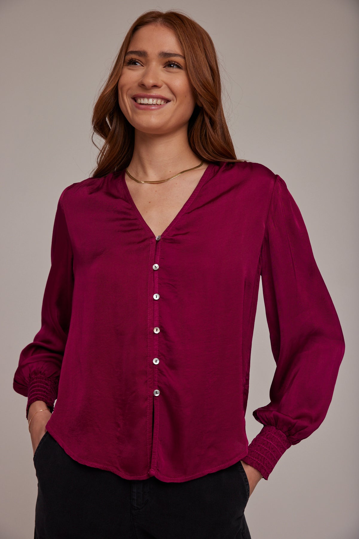 Smocked Cuff Button Down