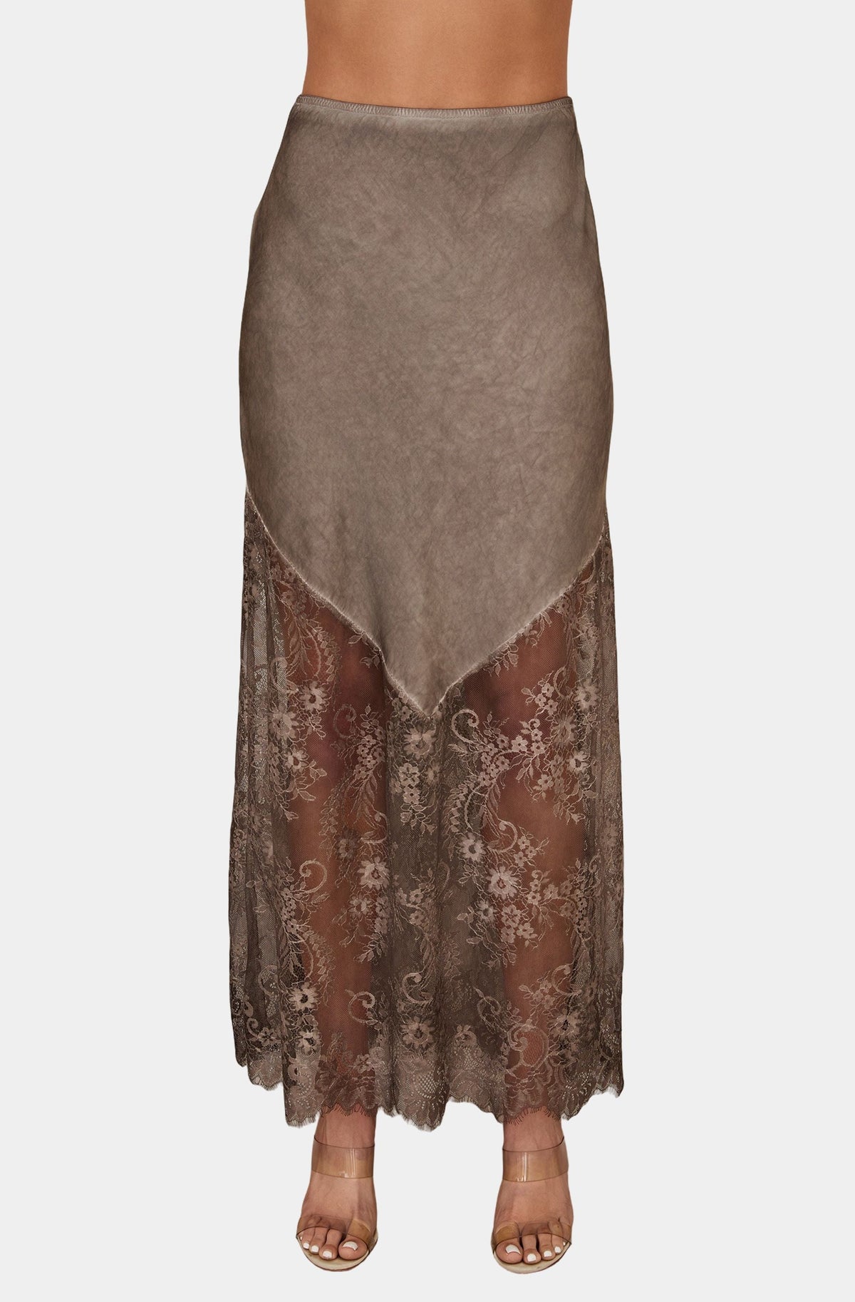 Viscose Maxi Skirt with Lace Hem