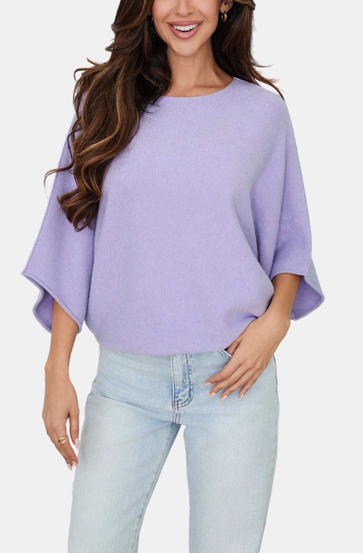 Crew Neck Batwing Sleeve Knit Top