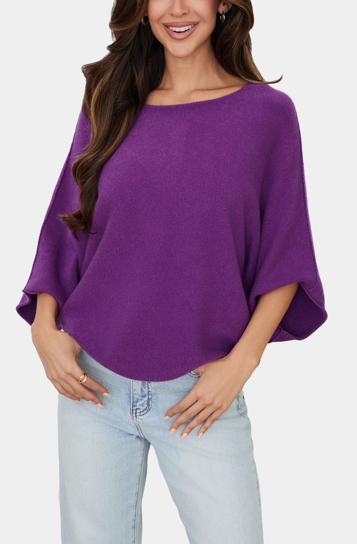 Crew Neck Batwing Sleeve Knit Top