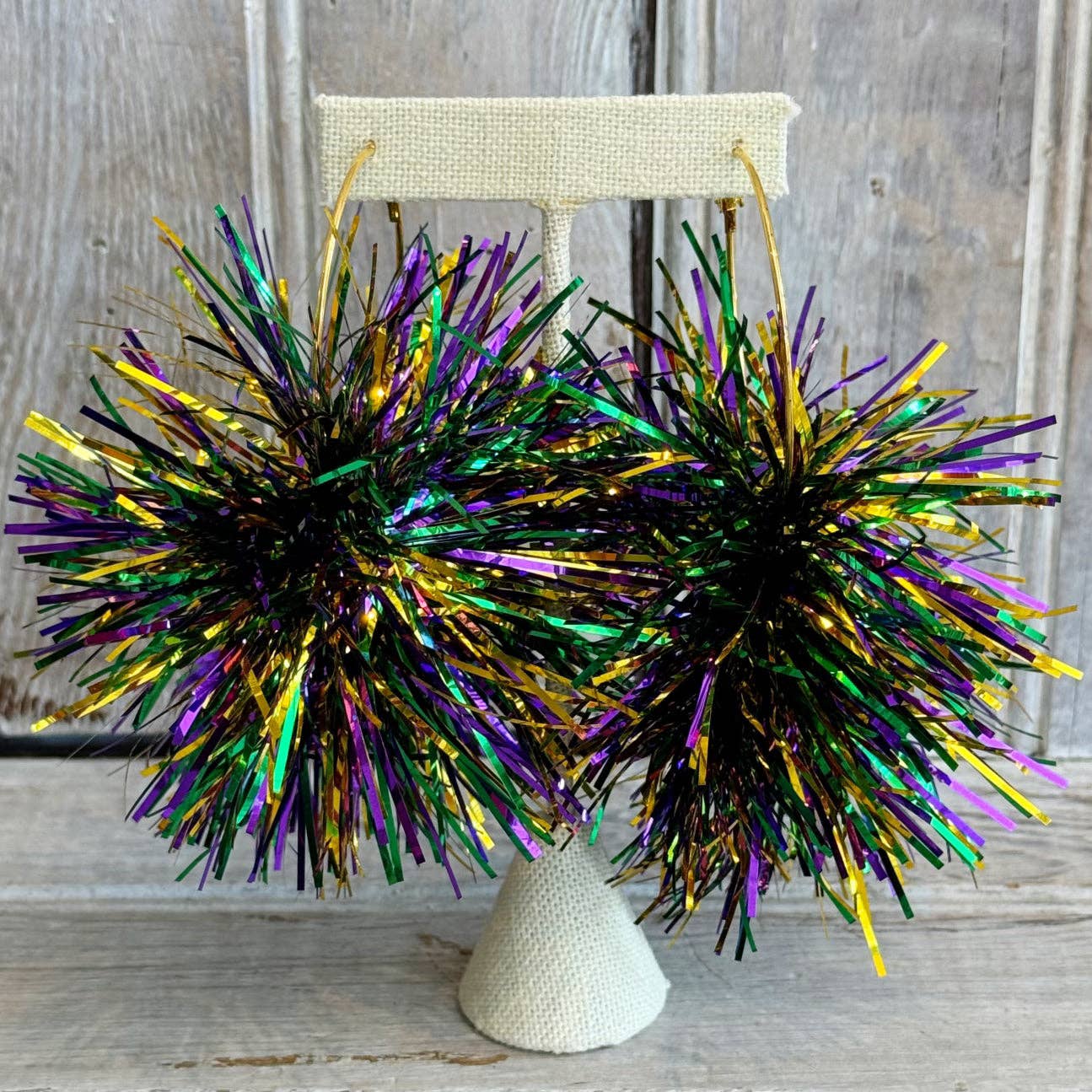 Mardi Gras Tinsel Hoop Earring