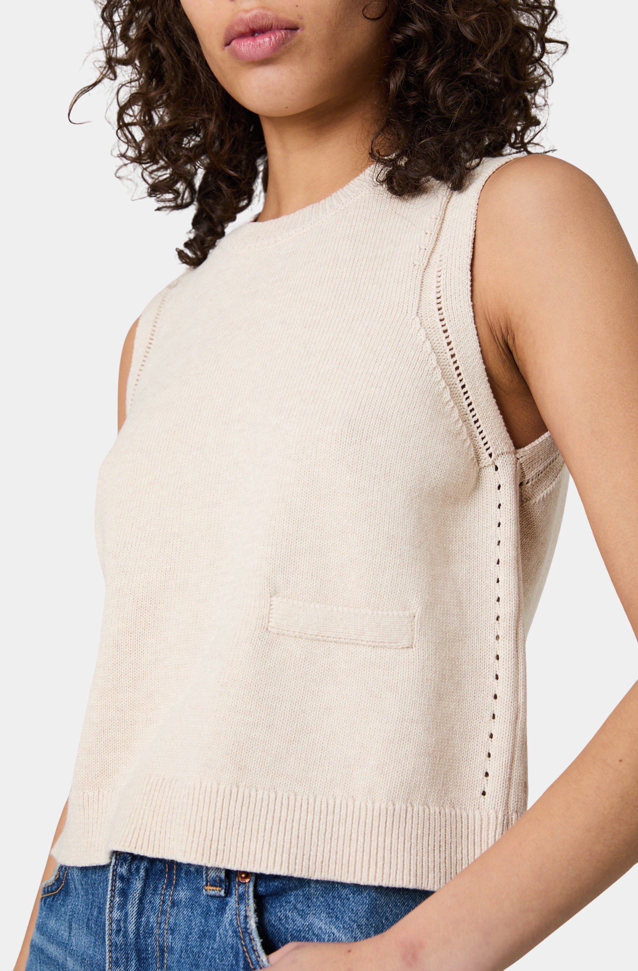 Mozart Sleeveless Pointelle Border Top