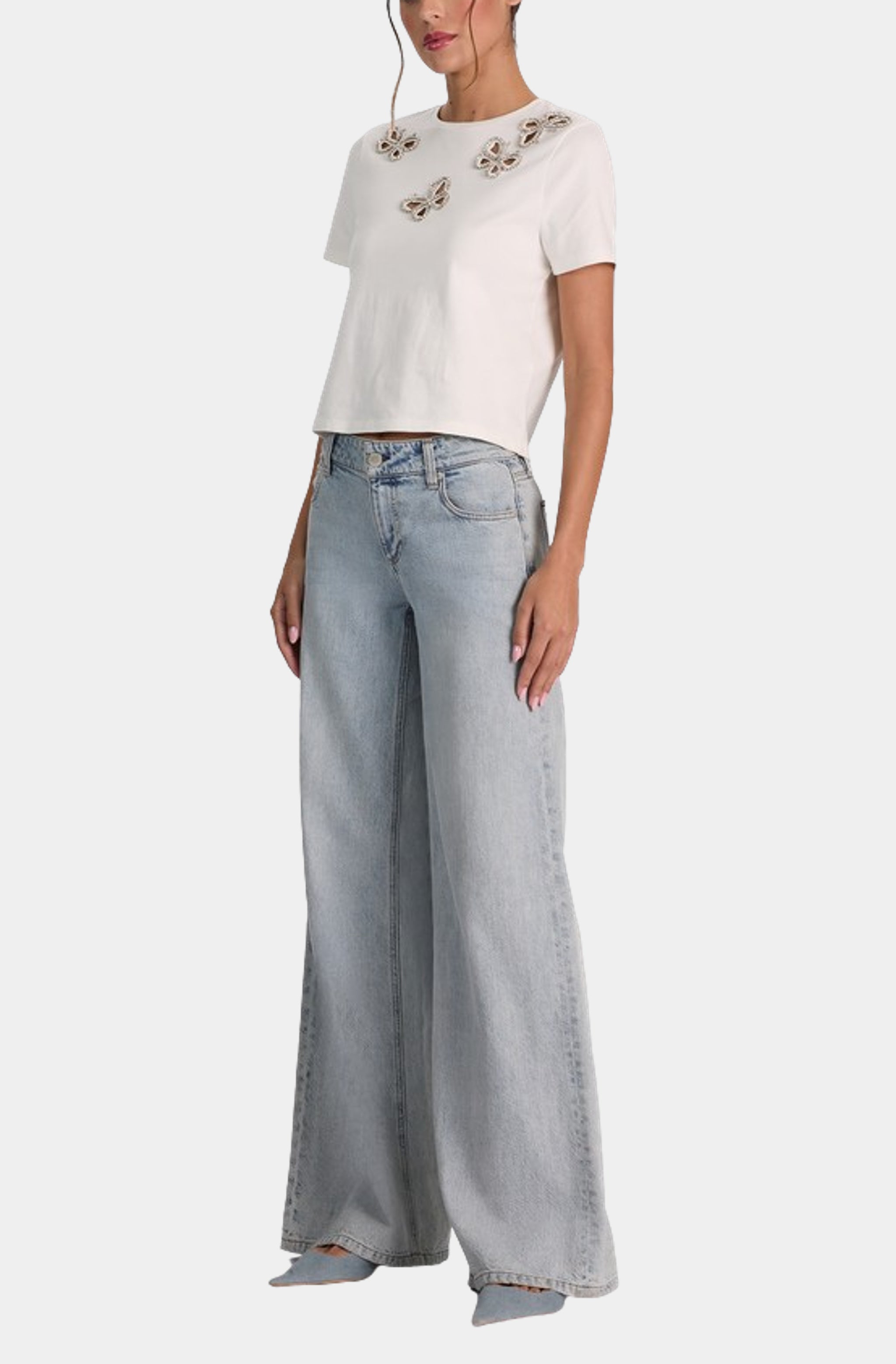 Cindy Embell Cropped Tee with Cutouts