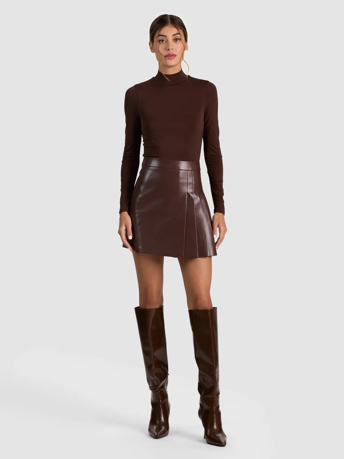 Chara Long Sleeve Vegan Leather Pleated Mini Dress