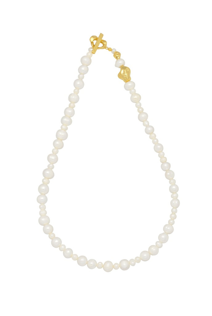 Organic Pearl And Nugget T-Bar Necklace