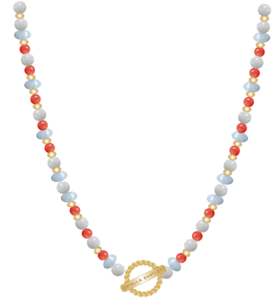 Moonstone, Blue And Red Beaded T Bar Necklace