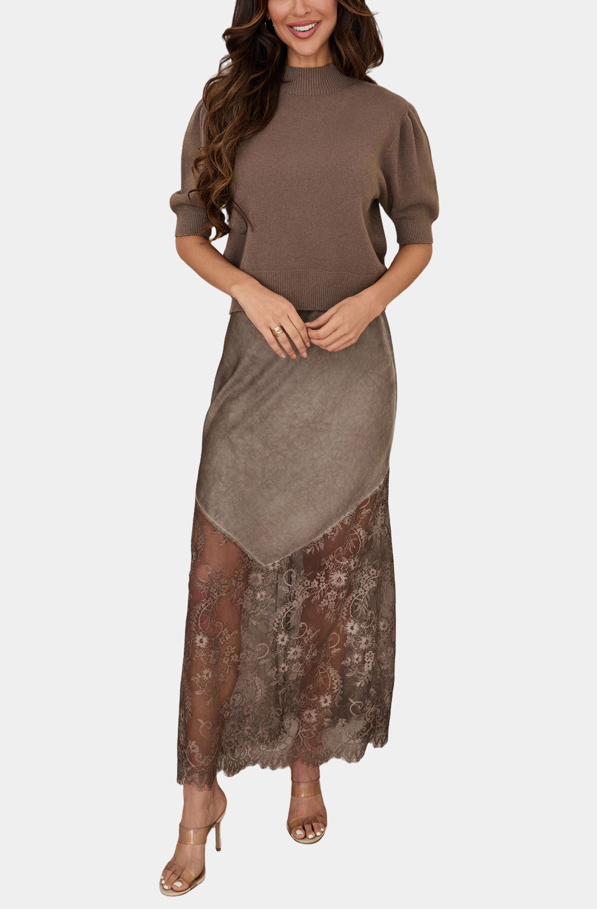 Viscose Maxi Skirt with Lace Hem