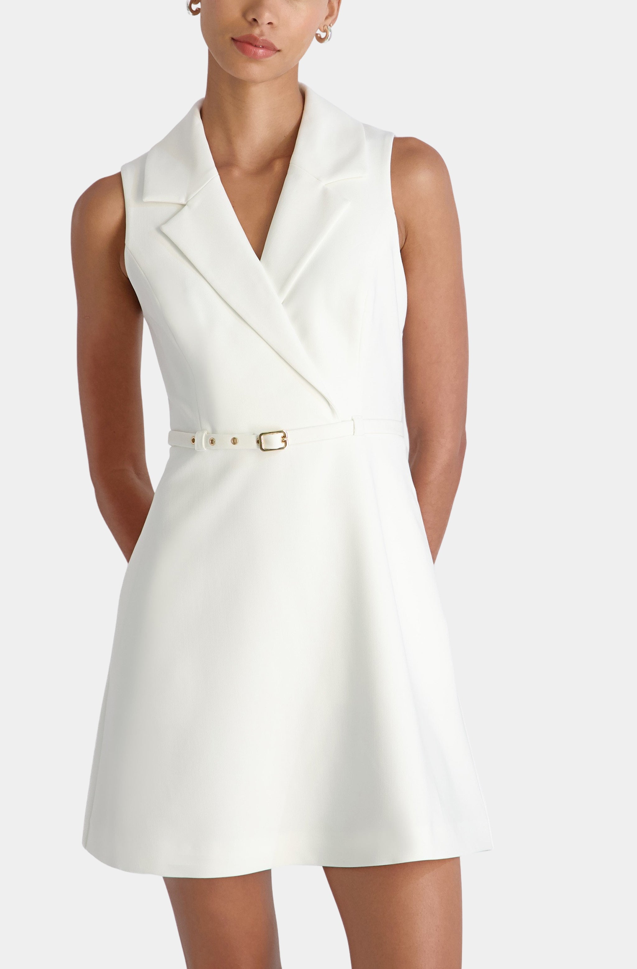 belted white mini dress Belted Lota Mini Dress