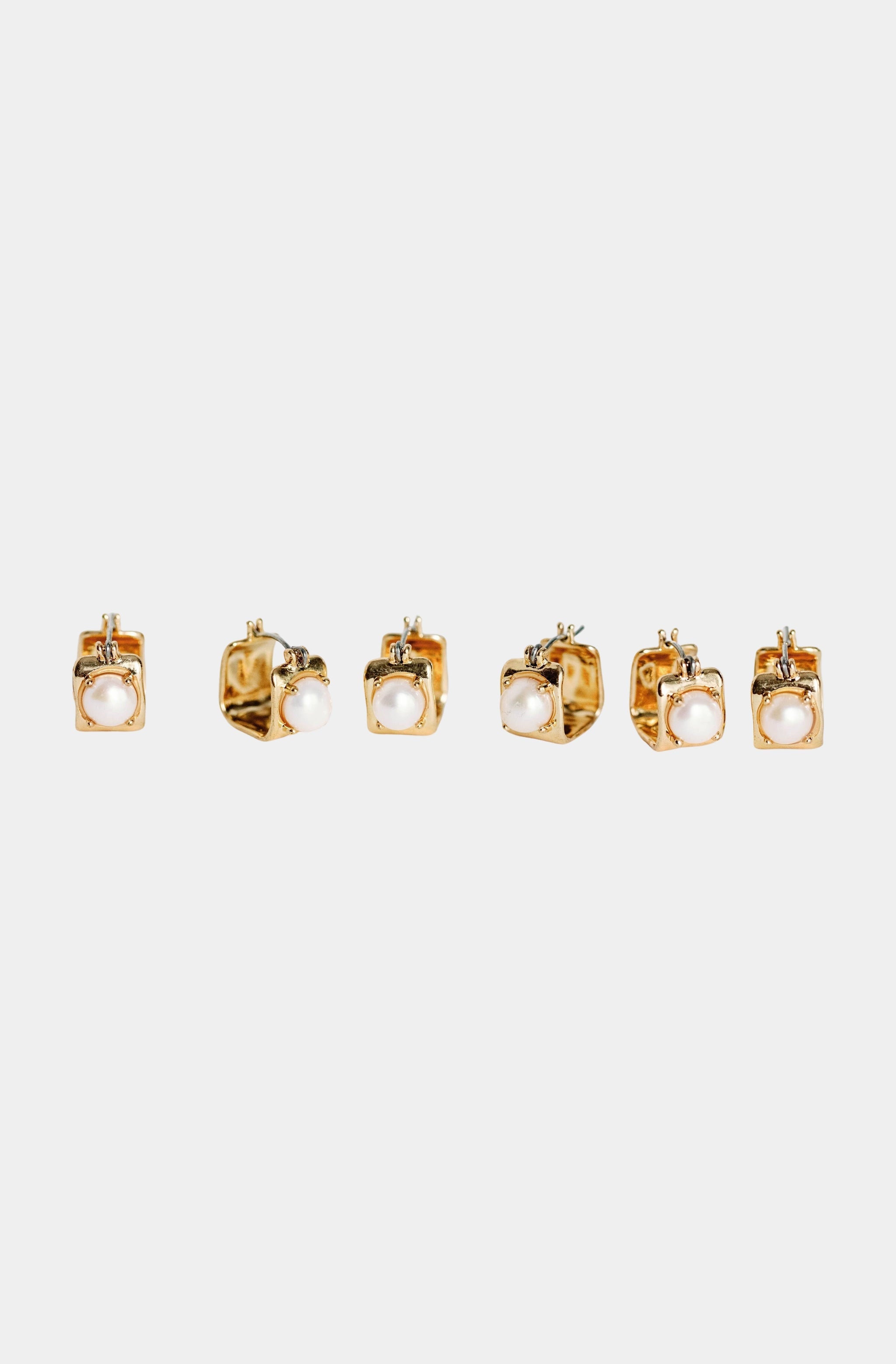 Vintage Mini Square Gold Pearl Huggie Hoop Earrings